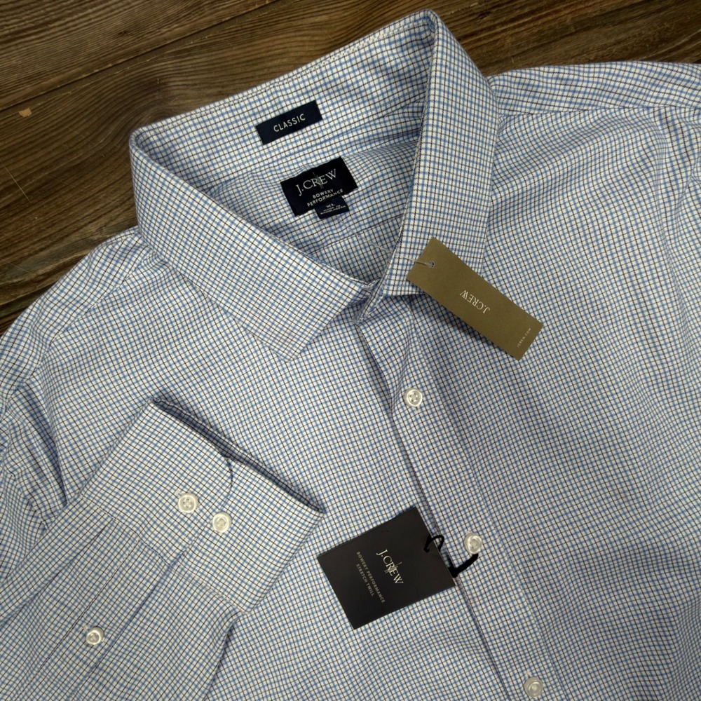 J.Crew Mens XL Button Down Shirt Blue Check Bowery Performance BX291 NEW